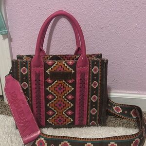 Wrangler Pink and Brown Tote with Ethnic Pattern